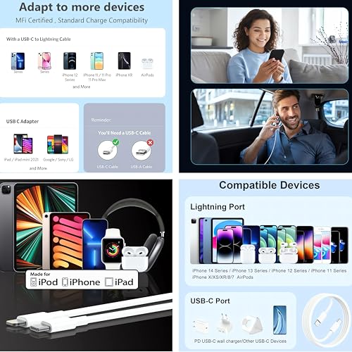 Image of KALIAT Lightning Cable Pack of 2 Certified USB Charging Wire for iPhone 14 /13 /12 /11 /X /SE, iPad, AirPods | Fast Charge & Sync Cord | 1M | White | Aple Original Compatible Charger