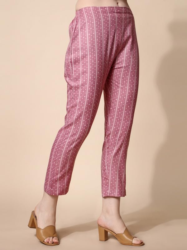 Image of NAINVISH Cotton Blend Kurti Pant & Dupatta | Kurta Set for Women | Women Kurta Pant Dupatta Set | Pink Kurta Set for Women | Printed Kurta Pant Dupatta Set