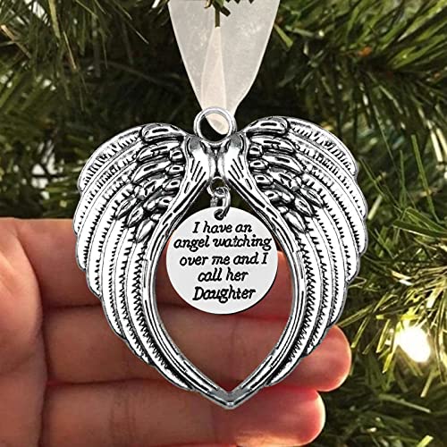 Christmas Memorial Ornament, A Piece of My Heart is in Heaven, Christmas Tree Hanging Pendant Memorial Gifts for Loss of Loved in Memory of Mom Sympathy Gift (Angle Wings, Daughter)