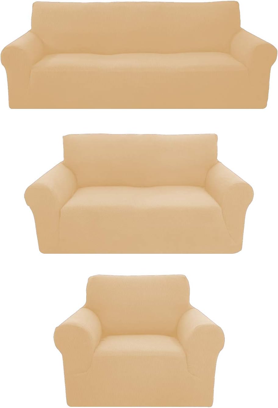 Sapphire Home 3-Piece Slipcover Set - Polyester Spandex Couch Covers, Furniture Cover for Sofa/Loveseat/Couch Arm Chair, Premium Brushed Sofa Covers for 3 Cushion Couch, Beige/Cream