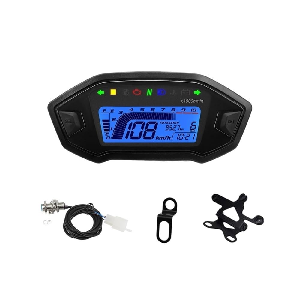 Contachilometri universale Pannello digitale universale per moto, display con tachimetro, contachilometri, livello carburante, temperatura acqua, per 2,4 cilindri