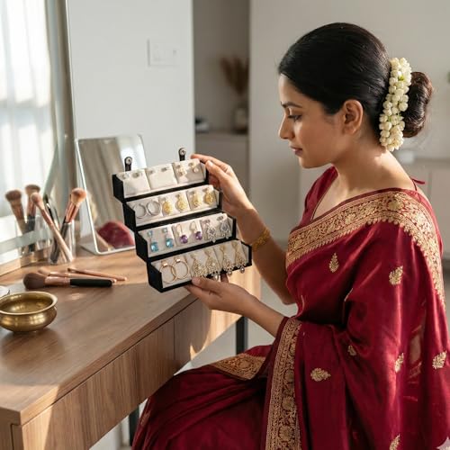 Image of Urban Sprout Earring Organizer Box for Women - Jewelry Box with 12 Pairs of Earrings Storage Organiser for Studs, hoops and Accessories - Gift Box for Women