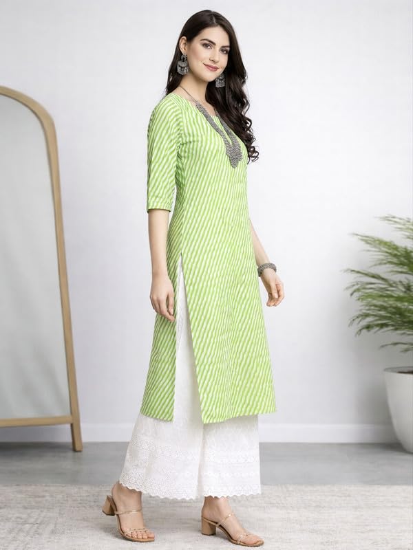 Image of Pinkmint Women's Crepe Kurti | Ethnic Printed Design | Straight Fit | Round Neck | 3 /4 Sleeve