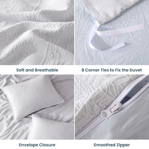 SLEEP ZONE Boho Duvet Cover Set Twin Size, Jacquard Leaf 2 Pieces Luxury Soft Breathable Duvet Cover with 1 Pillow Shams, Bedding Set for All Season, 68" × 90", Blue - image 5
