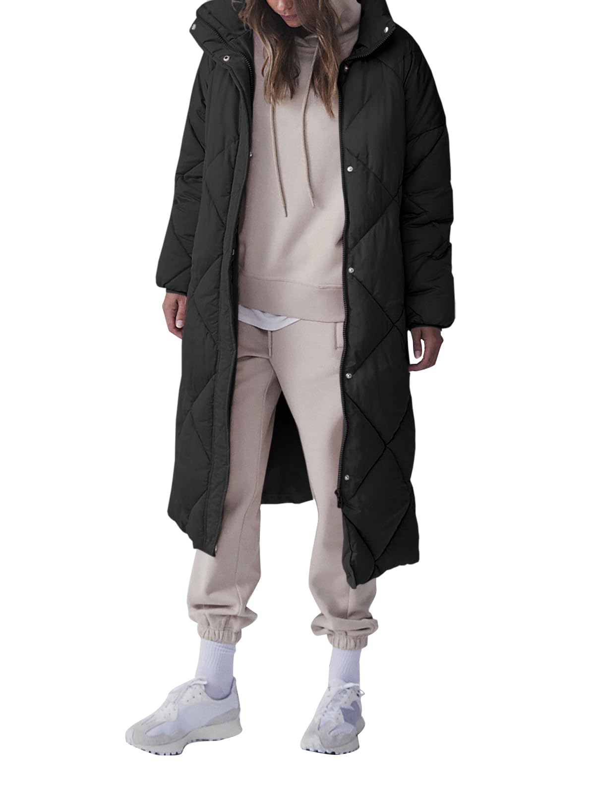 Women's Quilted Puffer Jacket Long Winter Coats Zip Up Baggy Down Outerwear with Pockets