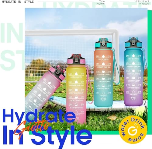 Image of TEKCOOL Motivational 1L Capacity Blue Plastic Bottle with Straw | Leakproof, Durable, BPA-Free | Ideal for School /College /Office /Travel, Sports /Outdoor Activities /