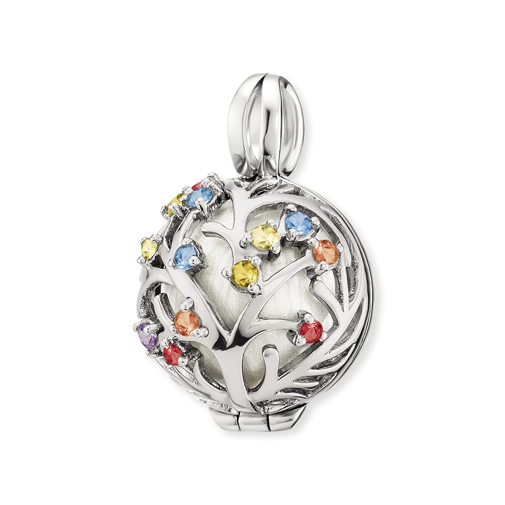 Engelsrufer Damen Anhänger mit Klangkugel Bloom Lebensbaum aus Sterling Silber - besetzt mit 13 mehrfarbigen Zirkonia Steinen - Anhänger zum Öffnen - Größe: 25,5 mm