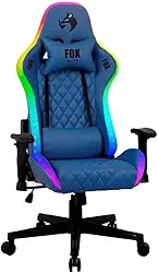 Cadeira Gamer Fox Racer, até 130kgs, com RGB e Iluminação LED, com almofadas, Reclinável, Azul