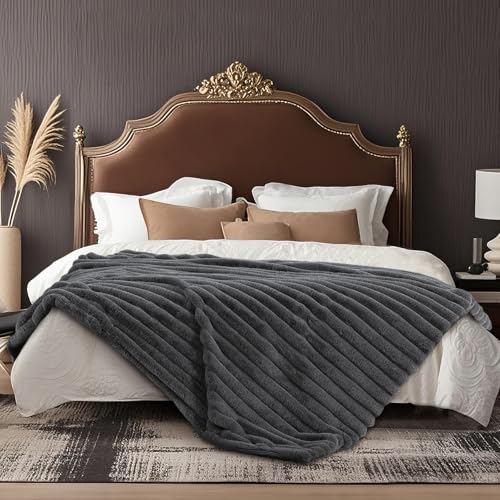 Faux Fur Striped Wolf Gray Blanket