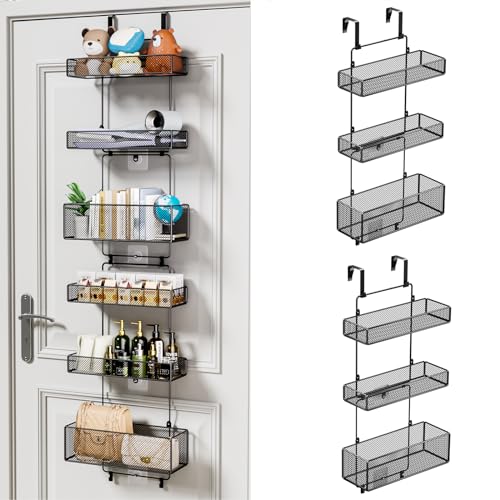HapiRm Over Door Organizer Storage – Separable Door Organizer Hanging with 6 Metal Large Capacity Baskets for Bathroom Bedroom Kitchen Pantry Closet (Black)