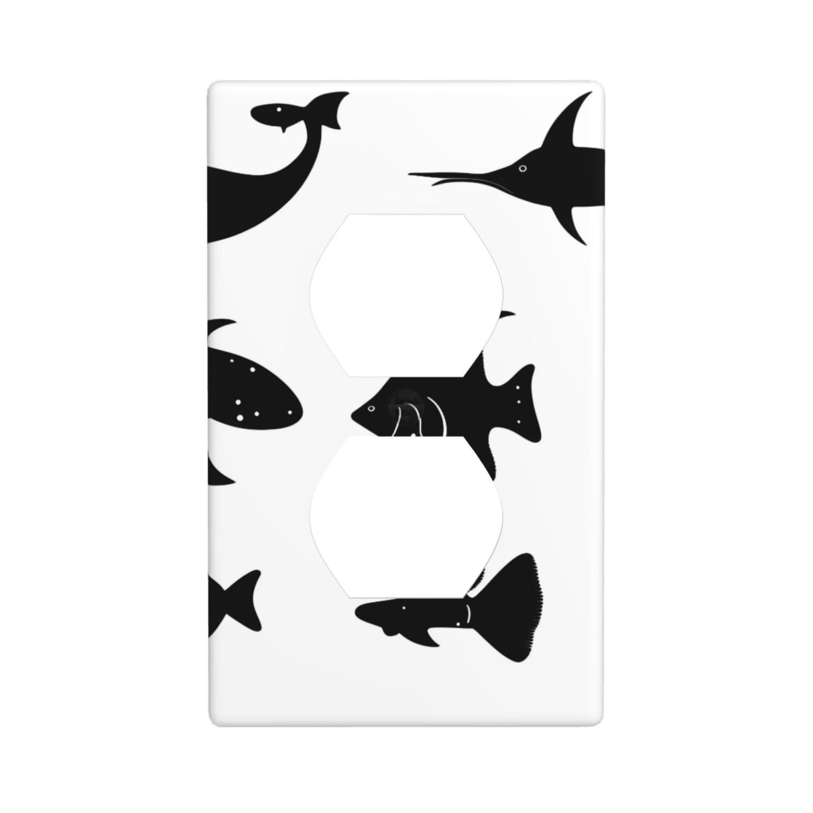 Black and White Fish Decorative Switch Plate Cover-Unbreakable Polycarbonate Wall Plate for Home Office, 1 Gang with Screws