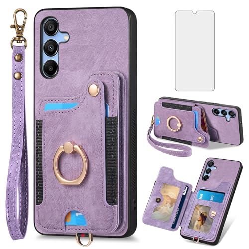 Étui pour Samsung Galaxy A55 5G Asuwish violet avec porte-cartes et verre trempé