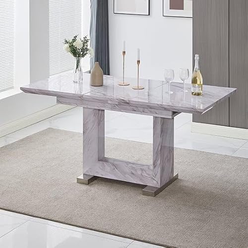 Furniture In Fashion Lorence Extendable High Gloss Dining Table with Grey Marble Effect Finish