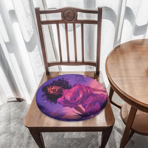 Coussin de chaise rond en mousse à mémoire de forme violet et rose - 8