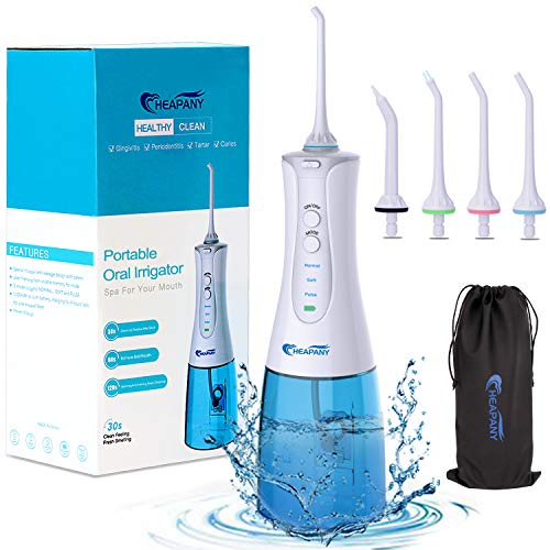 MAGLONG Cordless Water Flosser Teeth Cleaner, 320mL 4 Jet Tips Dental Oral Irrigator for Home and Travel,Portable IPX7 Waterproof Design, 3-Mode Water Flossing,Updated Braces & Bridges Care (Blue)