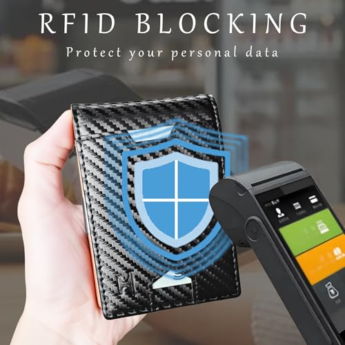 RFID Wallet for Men with Money Clip-Slim Front Pocket Design Ridge Men's Wallet Thin Card Holder holds 11 Cards and Cash ID Window includes Gift Box(Black Orange)4
