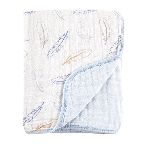 Image of Hudson Baby Four Layer Muslin Tranquility Blanket, Blue Feather, 46 x 46 Inch