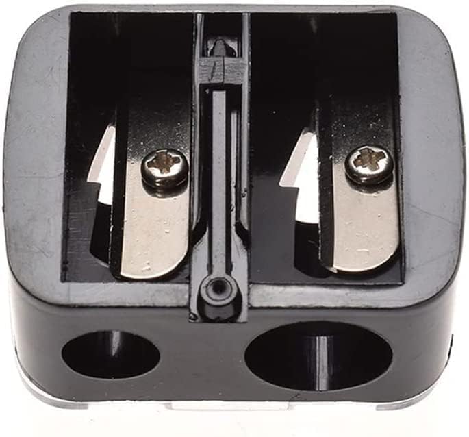 Miniatura 3 de JITEM Sacapuntas Sacapuntas manual de doble agujero, sacapuntas con tapa transparente, negro, portátil, sacapuntas de mano para lápices de cejas,