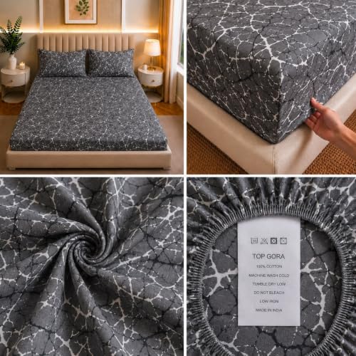 Image of Castiqa Elastic Fitted Supersoft Premium Polycotton 200TC Double Bedsheets King Size 78x72 Inch with 2 Pillow Covers (Fits Upto Mattress of 8Inches) (Multicolor X)