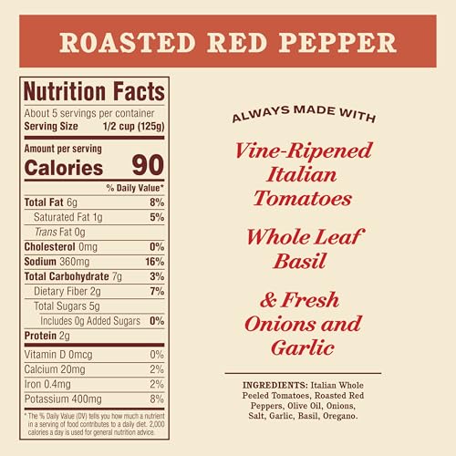 Image of Rao's Homemade Roasted Red Pepper Pasta Sauce, 24 oz, Tomato Sauce, All Purpose, Keto Friendly, Premium Quality, Tomatoes from Italy and Red Peppers (Pack of 2)