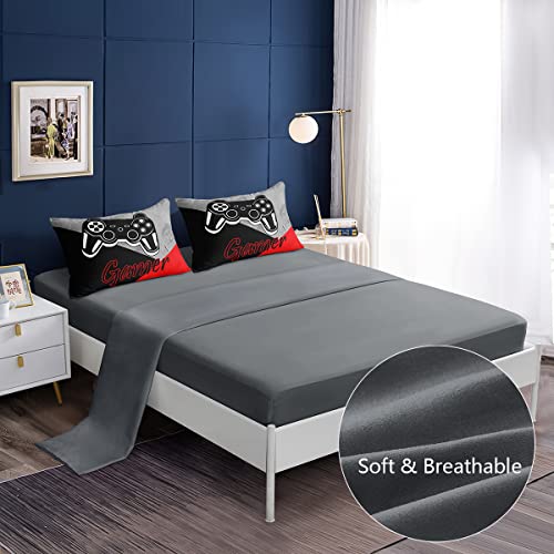 lris Bedding Twin Gamer Comforter Sets for Boys,5 Piece Bed in A Bag Gaming Bedding Set for Kids,Game Console Pattern Bed Set with Flat Sheet,Fitted Sheet,Cushion Cover,Pillowcases,Cushion Cover by lris Bedding - Used condition - Image 3