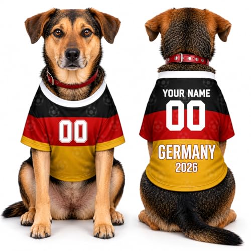 Personalisiert Hund Trikot, Individuelle WM 2026 Hund Trikots mit Name Nummer, Eigenes Land Flagge Hunde Kleidung, Deutschland Trikot für Kleine Mittlere Hunde