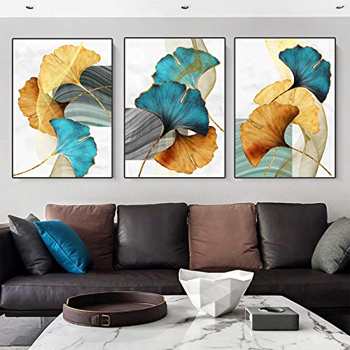 Affiches et gravures ginkgo or et vert deco murale triptyque - 3