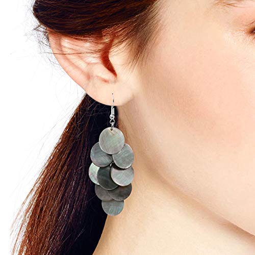 Enchanting Cluster Of Black Lip Shell Circles Handcrafted Dangle Earrings #TOP4