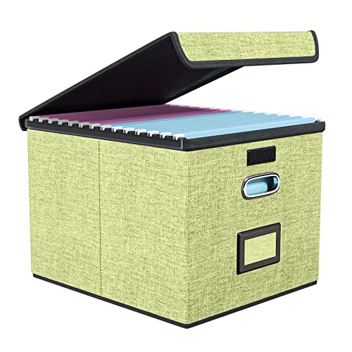 Image of Decorative File Organizer Storage Box with Lid, Huolewa Linen Hanging Filing & Storage Box with Plastic Slide for Office/Decor/Home, Universal Hanging Filing Organization Box for Letter/Legal Folder