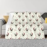 Manta para sofá – Manta de perro carlino de Navidad, suave, ligera, acogedora, cálida manta de franela cómoda y mullida para sofá y cama para todas las estaciones