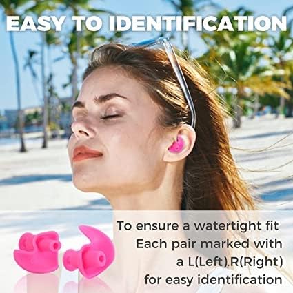 Image of Silicone Earplugs for Swimming Bathing and Sleeping, Professional Noise Reduction Reusable Silicone Swim Earplugs for Adult Swimmers Children Diving (2 Pair) (Pink Black)