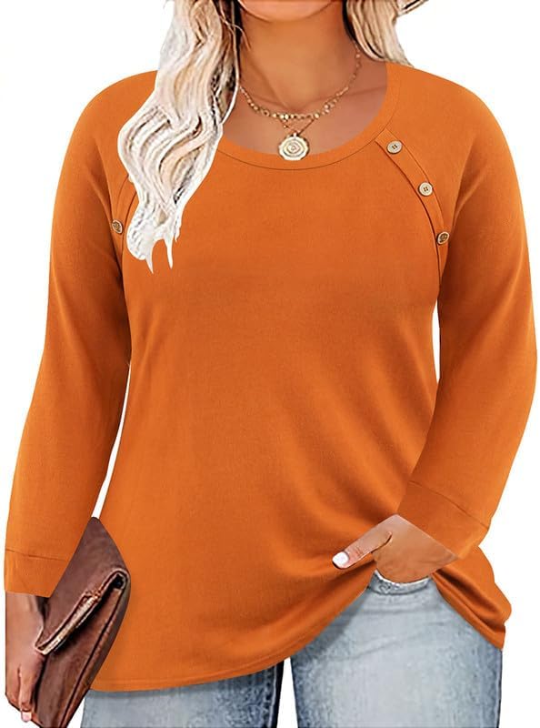 TIYOMI Plus Size Tops for Women Long Sleeve Shirts Crewneck Tunics Button Up Casual Loose Fit Tshirt XL-5XL 14W-28W