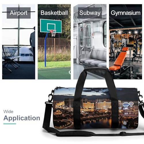 Mens Womens Gym Bag, Las Vegas Night View Print Duffle Bags,travel Gym Duffle Bag,garment Duffle Bag,gym Bag with Shoe Compartment, 17.7in/9in/9in3