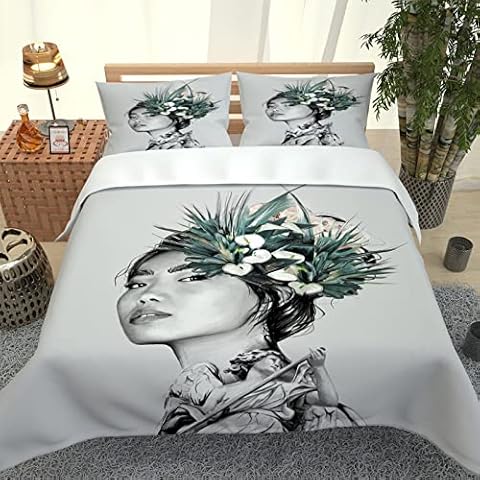 Single Bedding Duvet Covers Set For Cot - 100% Brushed Microfiber 3D Fashion Girl Portrait Duvets Cover Sets 135X200Cm With 2 Pillowcases, Super Soft Fluffy Home Bedding Set Quilt Cover Cover