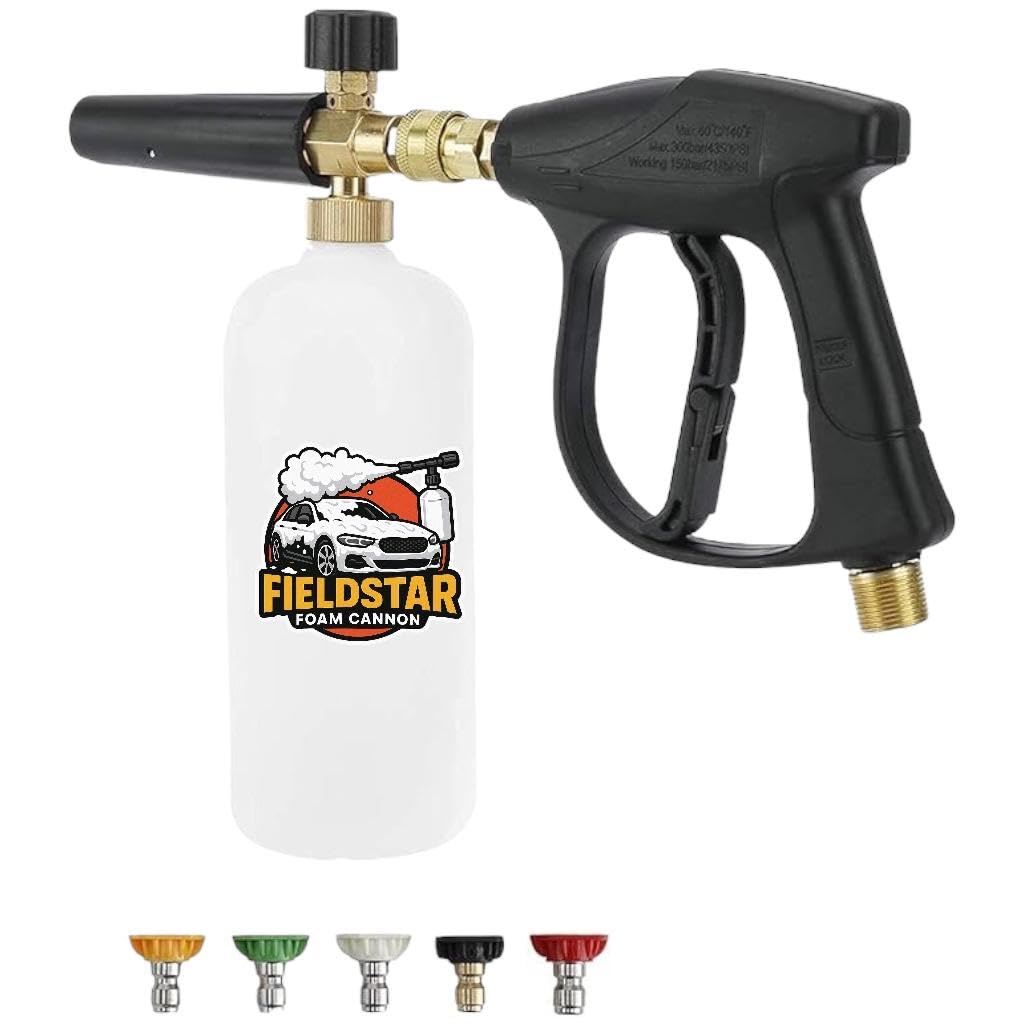 Fieldstar Pressure Washer Gun with Foam Cannon | Car Wash Foam Gun with 1/4" Quick Connector | Includes 5 Spray Nozzles & 1-Litre Bottle-image-46