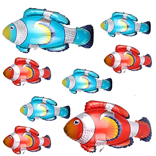 Image of 8Pcs Clownfish Foil Balloons Large Ocean Animal Mylar for Birthday Baby Shower Wedding Tropical Fish Themed Party Decorations