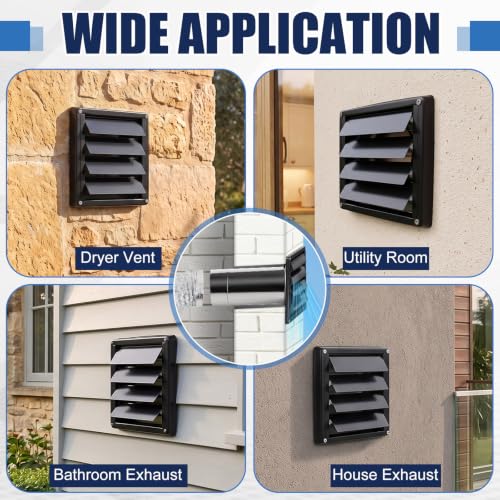 Image of Shimeyao Wall Vent Cover Stainless Steel Outside Dryer Vent Covers for House Exhaust Duct Kit with Removable Extension Pipe 8 Inch and 4 Screw for House Outdoor Extended Air Pipe (4 inch,Black)