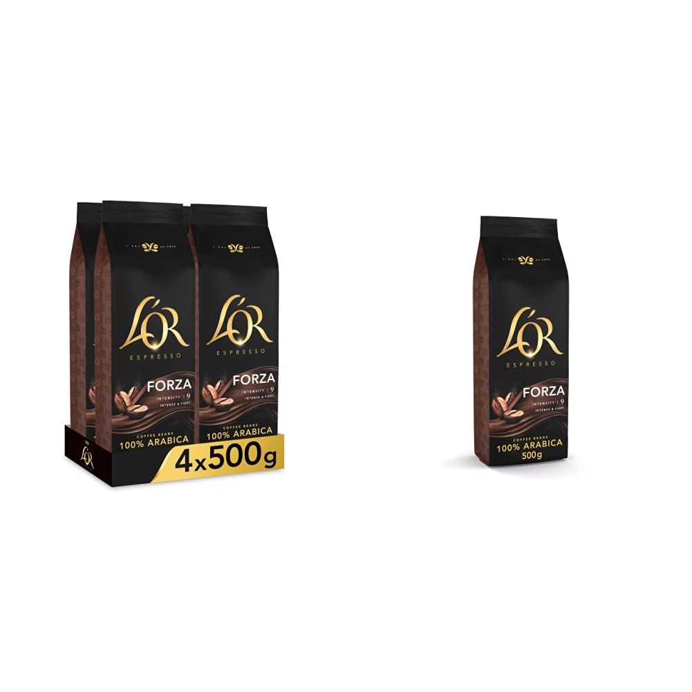 L'OR Espresso Forza Café en Grano Natural 100% Arábica - Intensidad 9 | 4x500g & Espresso Forza Café en Grano Natural 100% Arábica - Intensidad 9 | 500g