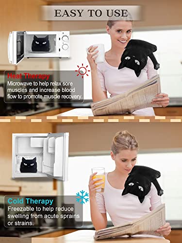 Image of Microwave Heating Pad for Pain Relief, 17 inch x 9 inch Microwavable Heating Pads for Cramps, Back Pain, Neck Shoulder, Muscles, Knee, Joints, Natural Heat Pack Moist Heat, Black Cat