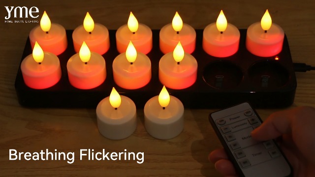 Image of Yme Rechargeable Tea Lights with Remote & Dimmable Timer | 12PCS LED Votives Candles with Charging Base,Battery Operated Flickering Flameless Tealights, Home Table Lantern Party Decor