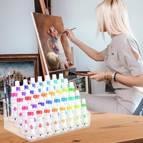Image of YEXEXINM 2 Pack Acrylic Paint Tube Organizer 40 Slots,5 Layers Watercolor Paint Tube Holder Organizer with Clear, For Mini Oil Paints Tube,Small Watercolor and Spray Paints（Fits ≤2.5cm items.）