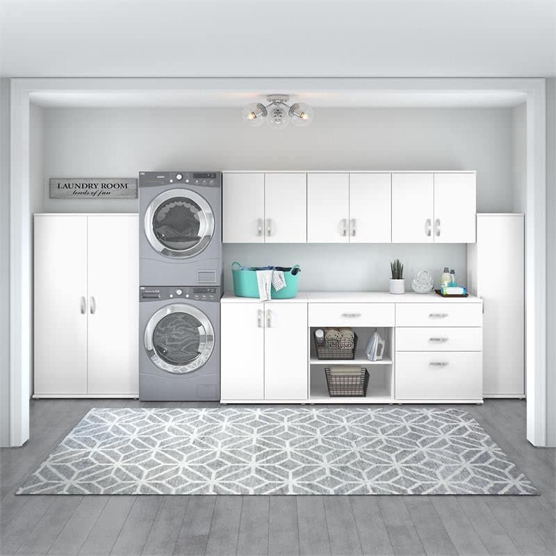 Bush Business Furniture Universal Tall Storage Cabinet with Doors and Shelves, White