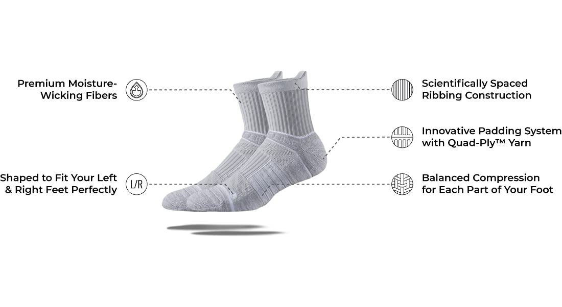 Strideline Basic Mid Length Socks | Quad-Ply Yarn Padding, Direct Compression and Zoned Cushioning, 3 Pack (Heather Grey, Small)