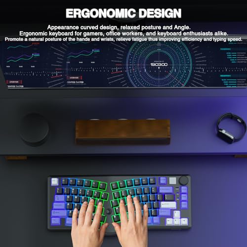 Image of CORBOBO x LEOBOG A75 Alice Ergonomic Keyboard, Wireless Mechanical Gaming Keyboard Tri-Mode BT5.0 /2.4G /Wired with Joystick and Knob, 75% Layout RGB Backlit Hot Swappable Linear Switches for Win