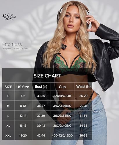 Image of RSLOVE Women Lingerie Set with Garter Belt | Heart Cutout Lace Design, Adjustable Fit, Soft Stretch Fabric, 3 Piece Romantic Lingerie Set