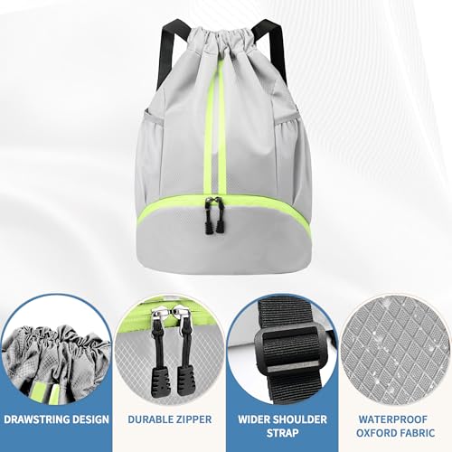 Image of JELUTAR Drawstring Backpack Gym Bag with Shoes Compartment, Grey