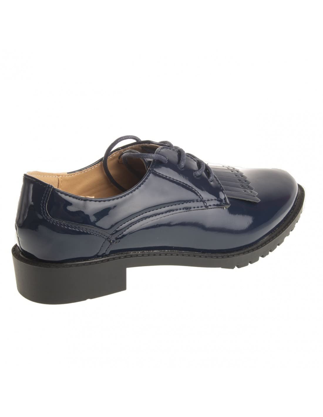 Derbies oxford vernies simili cuir femme à franges semelle intérieure cuir