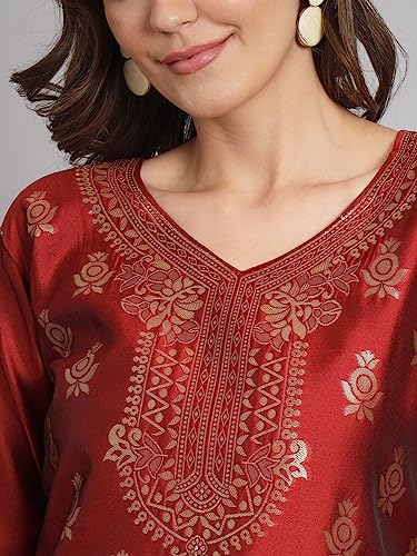 Image of VredeVogel Women's Cotton Silk Jacquard Kurta Pant Set with Banarasi Silk Dupatta