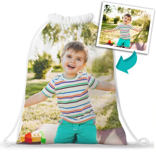 Transparent Gift Mochila Infantil Personalizada con Foto Niño o Niña. Mochila de Cuerdas Guardería. Bolsa de Tela Colegio, Excursión. Mochilas y Regalos Originales de Vuelta al Cole para Niños y Niñas