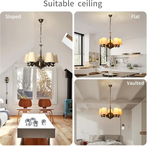 Image of Devansh 05 Lights conical Off-White Cotton Shade with Antique Golden Chandelier